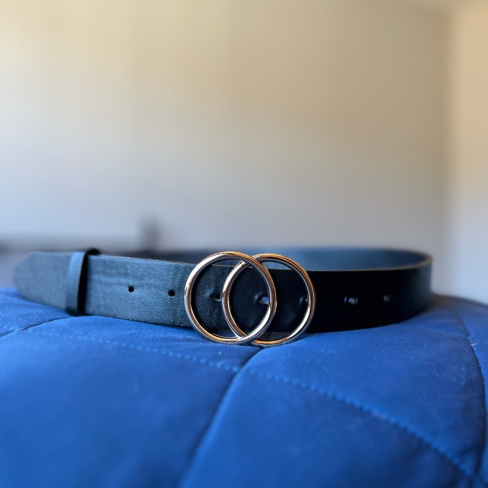 Black Belt with Double Circle Gold Buckle